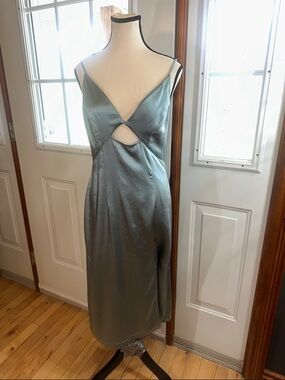 BNWT Lulu's  Blue Satin Slip Dress with slit